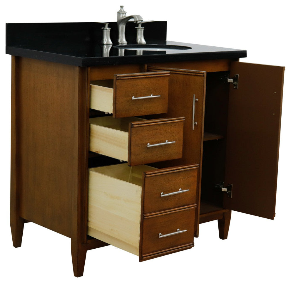 37" Single Vanity, Walnut Finish With Black Galaxy