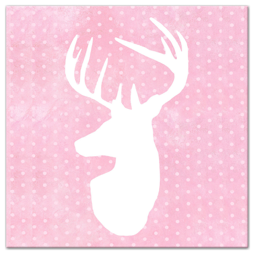 Deer Polka Dots Pink 12x12 Canvas Wall Art