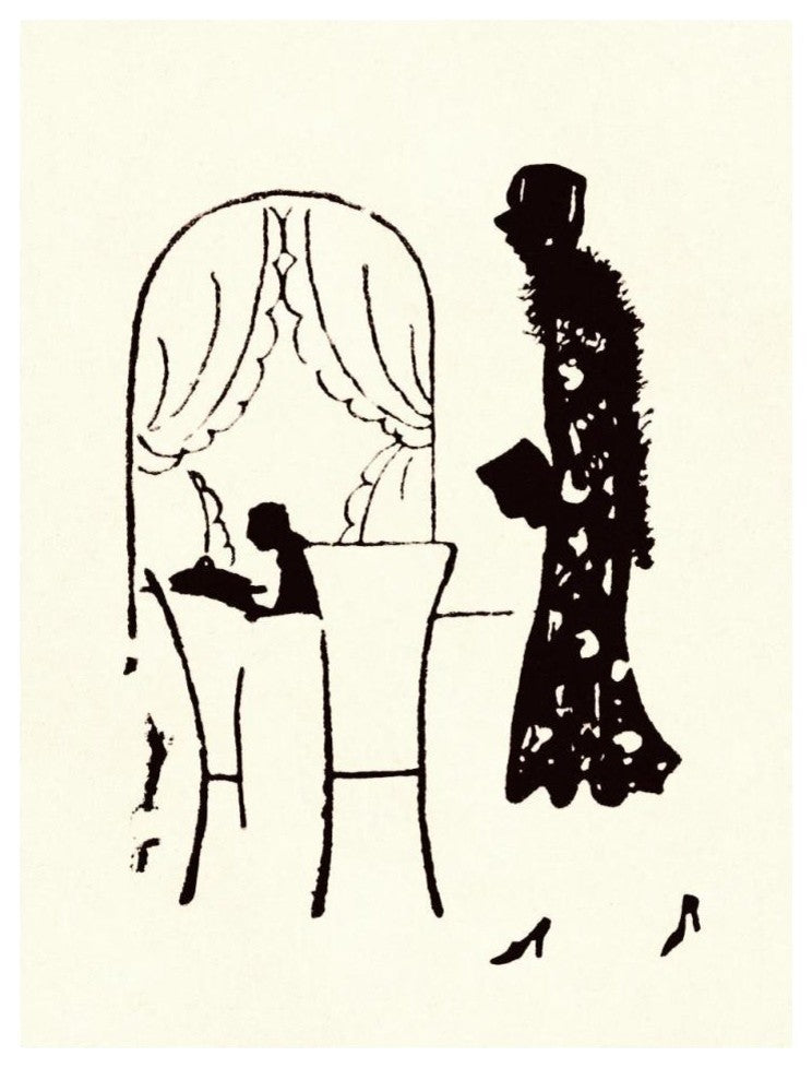 "Dressed Woman Walks Into a Restaurant" Paper Print by Maxfield Parrish, 14"x18"