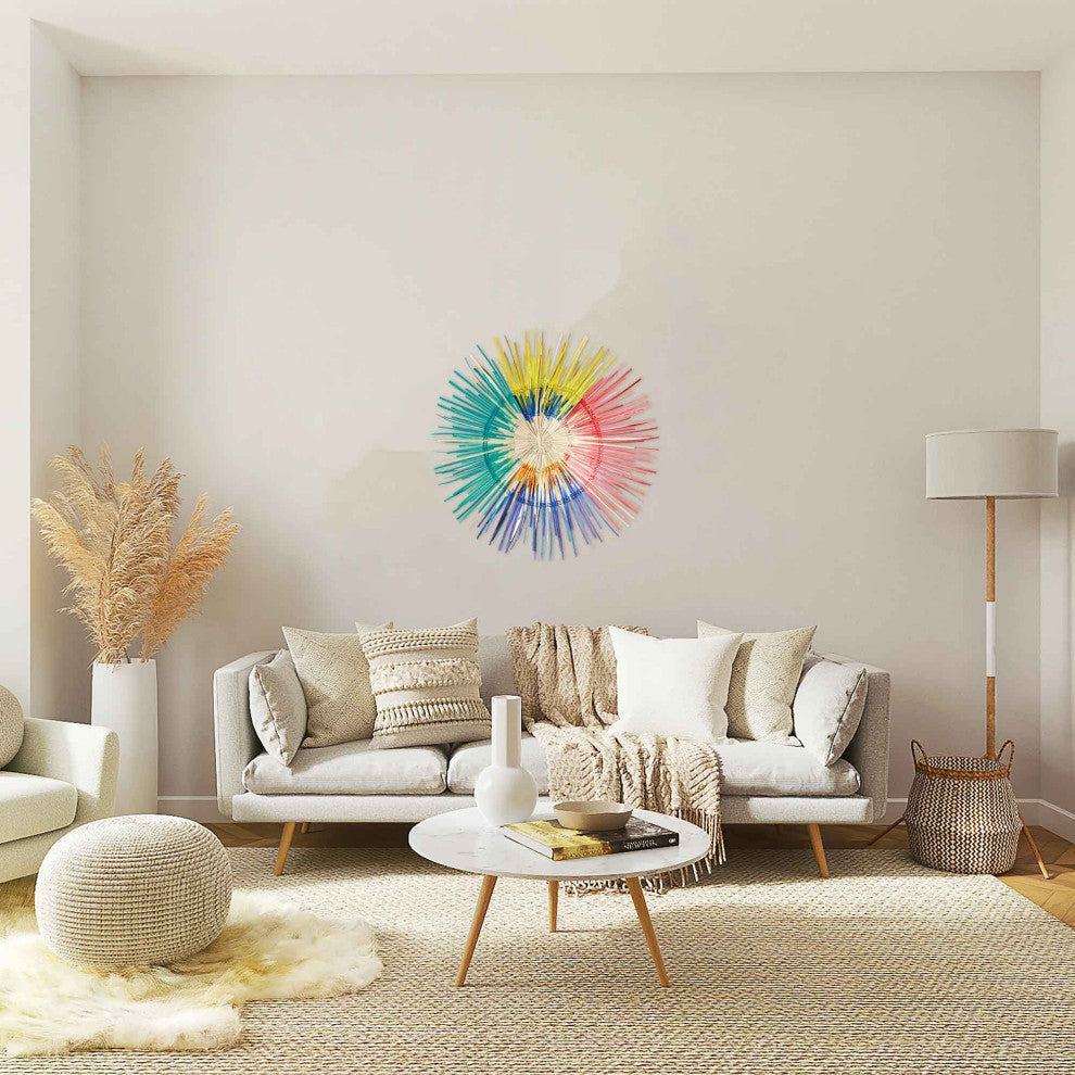 3D Sun Plate Palm Wall Sculpture, Artisan Crafted, Malawi, Multicolor, 20"