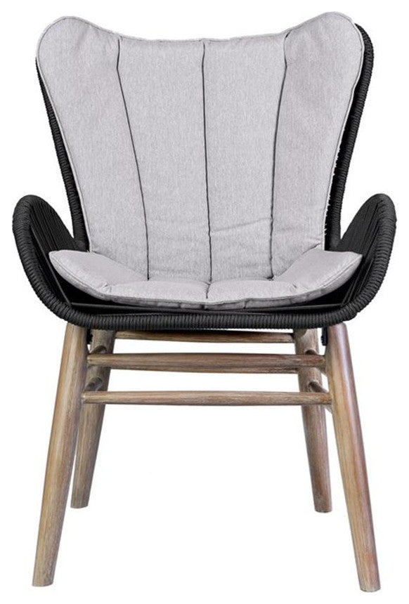 Armen Living Fanny Wood & Rope Outdoor Dining Chair in Natural/Charcoal