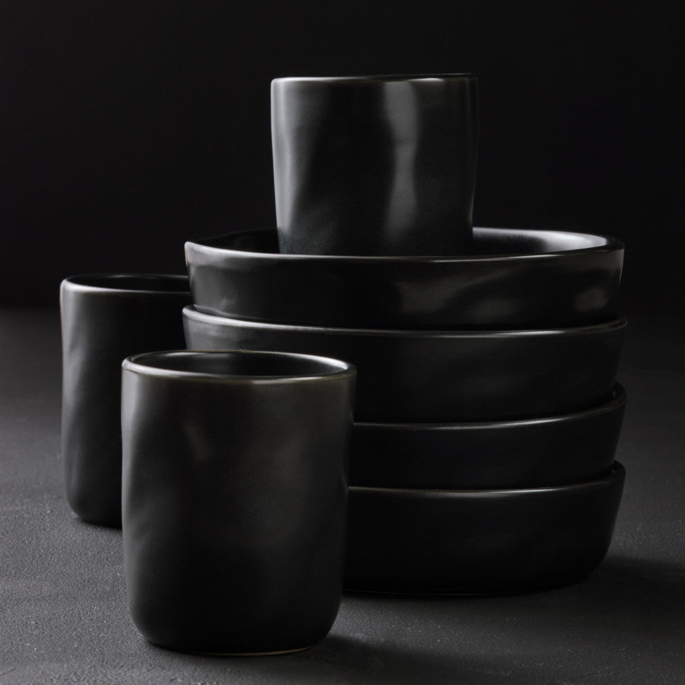 Stone by Mercer Project Hekonda Stoneware 32 Piece Dinnerware Set, Black