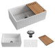 ISVEA 30" Apron Front Single Bowl Farmhouse Fireclay Kitchen Sink, Workstation