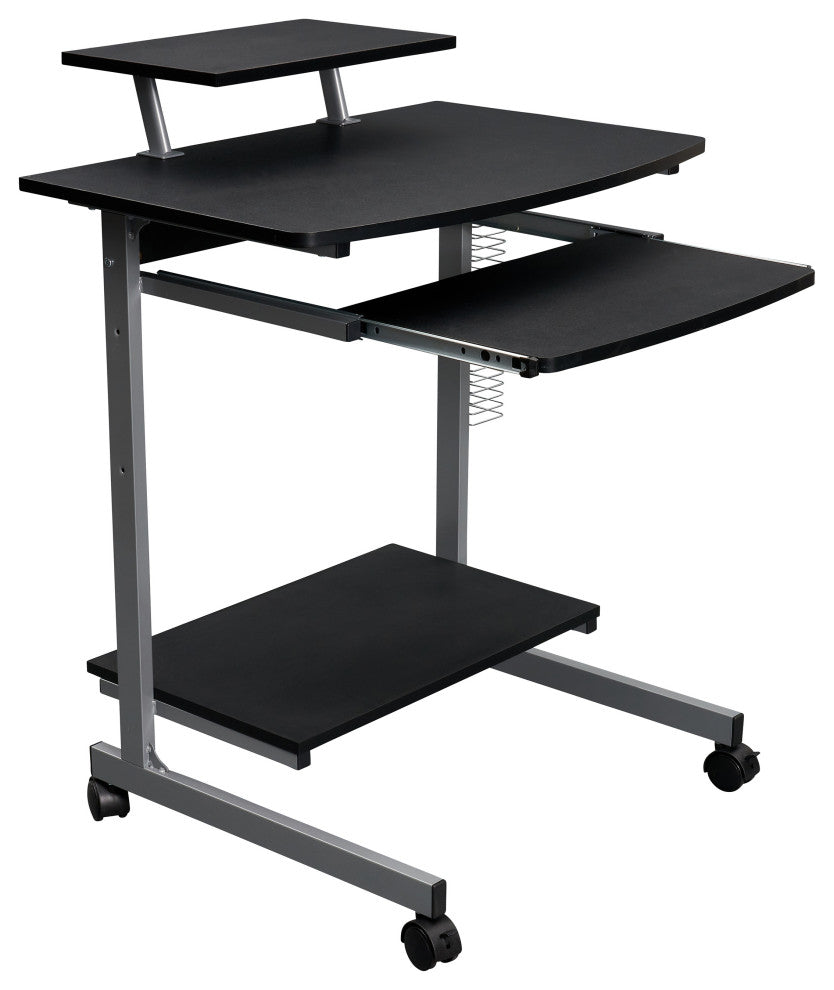 Techni Mobili Wood & Steel Compact Computer Cart with Storage in Graphite Gray
