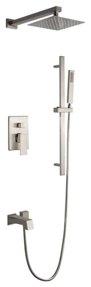 Cero Set 8" Brushed Nickel Square Rain Shower and Handheld