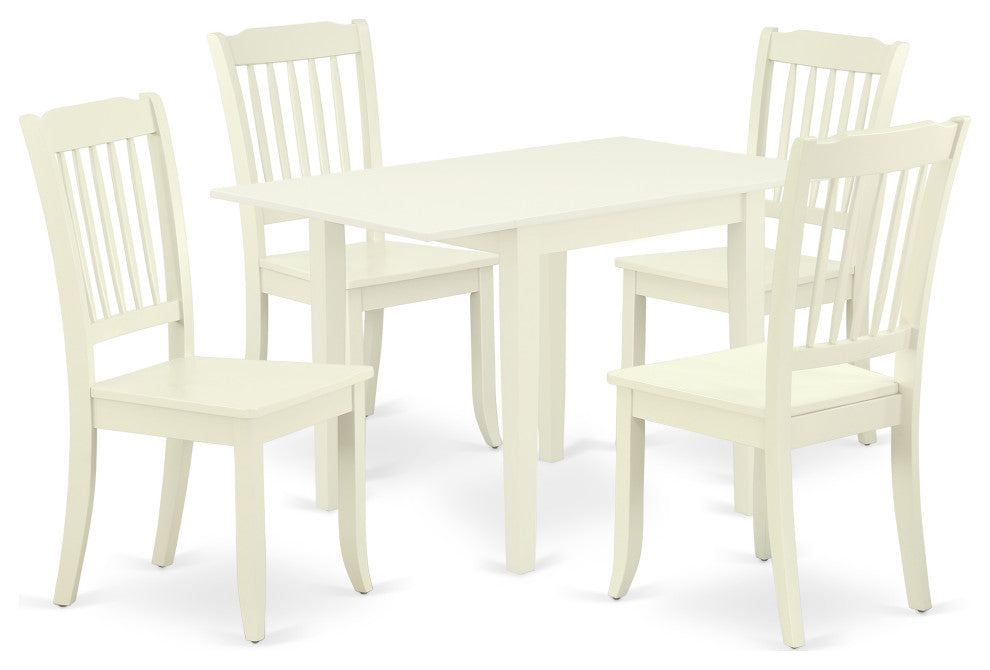 Kitchen Set 5 Pcs- 4 Chairs, Table, Linen White Solid Wood Chair Seat, Frame