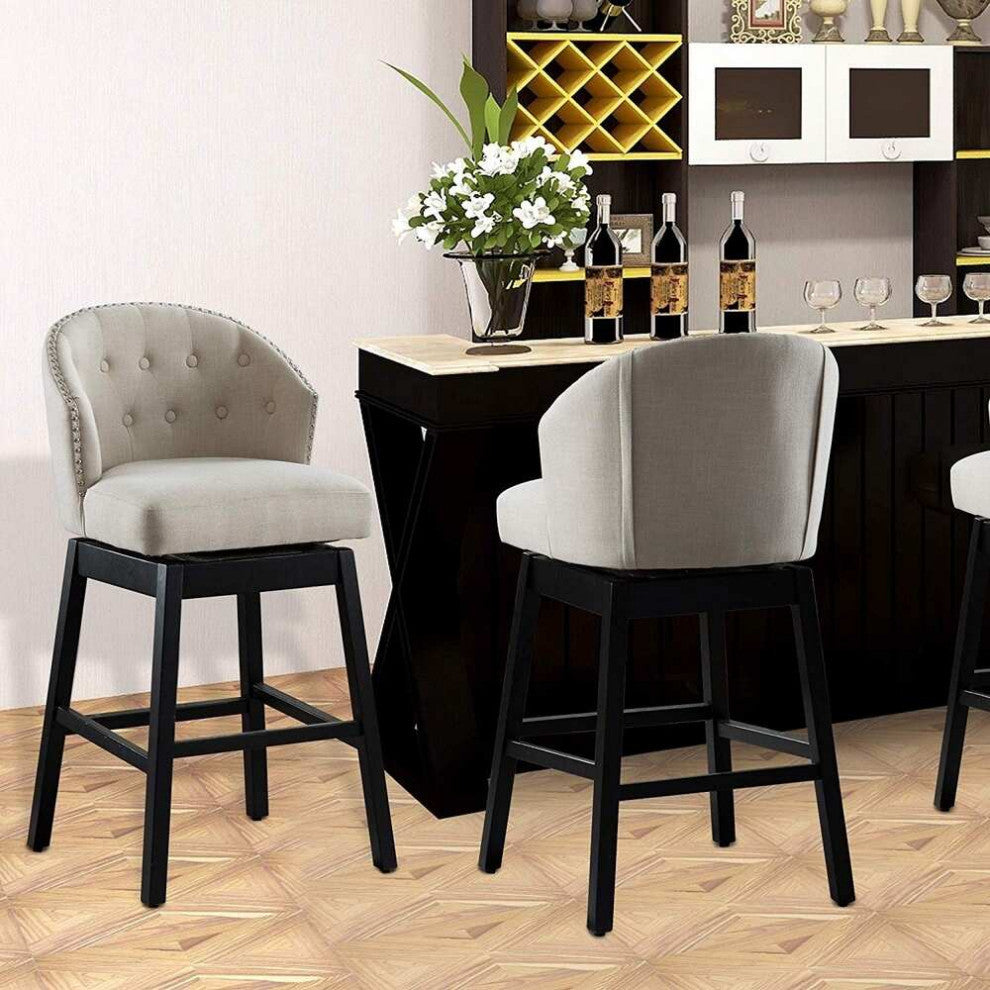 Button Tufted Arm Dining Room Accent Chairs, Set of 2, Tan