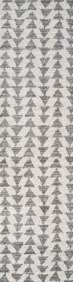 Aisha Moroccan Triangle Geometric Area Rug, Cream/Gray, 2'x8'