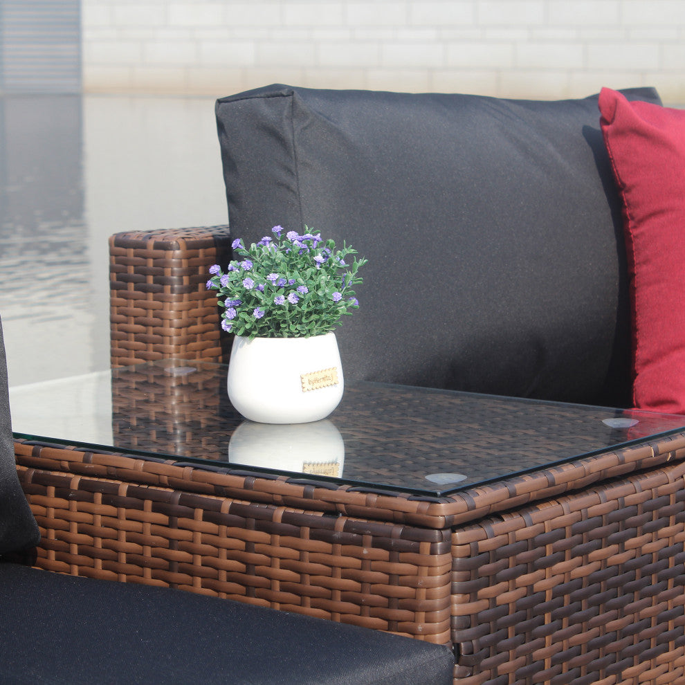 5-Pieces Wide Outdoor Wicker Reversible Patio Sectional With Cushions