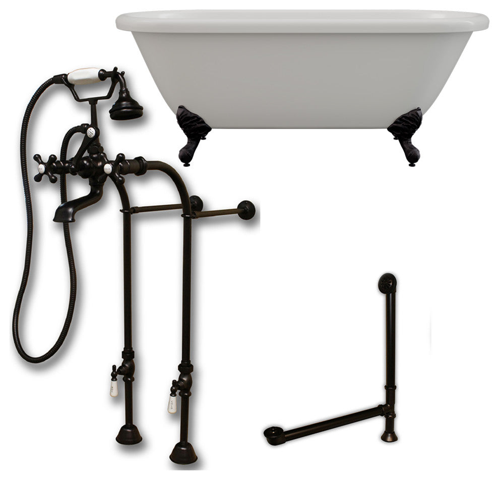 Acrylic Double Ended Clawfoot Bathtub 70" X 30" With No Faucet Drillings
