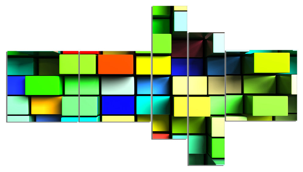 Colored 3D Cubes Wall Design, Abstract Canvas Art Print, 60"x32", 5 panels