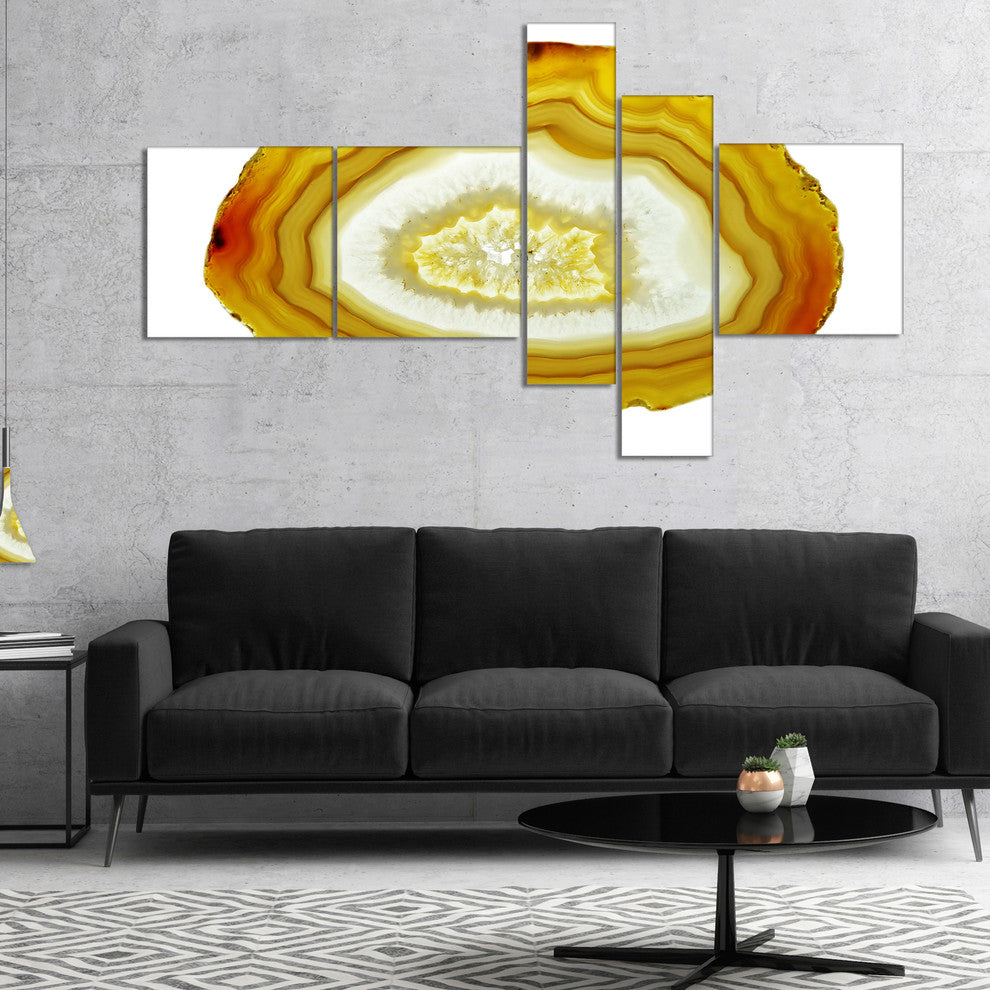 Yellow Agate with Geological Crystal, Abstract Canvas Artwork, 60"x32", 5 panels