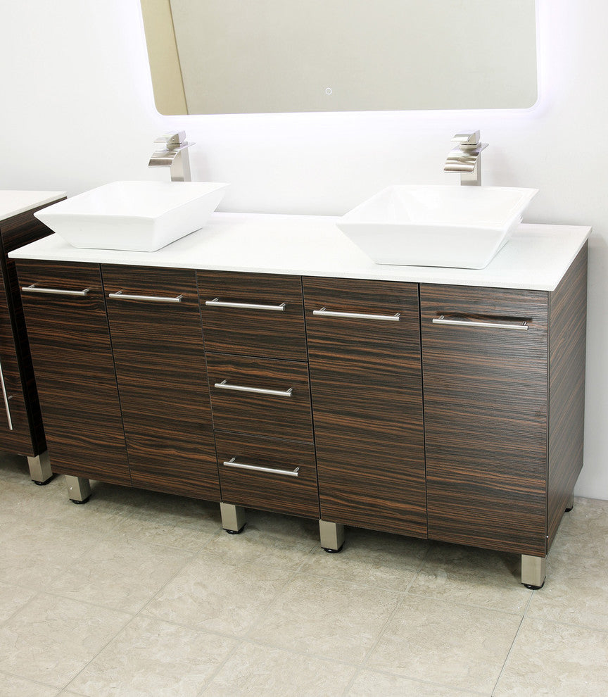 Windbay 60" Free Standing Double Vanity, Ebony, White Stone Flat Countertop