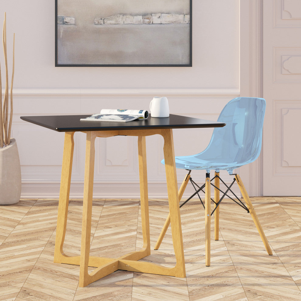 Dover Molded Dinin Side Chair, Wood Dowel Eiffel Base, Transparent Blue