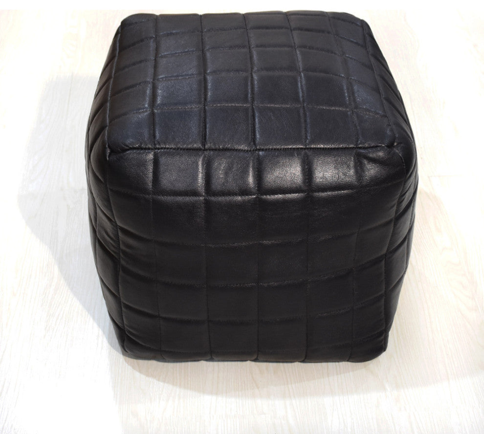 Geometric Handmade Leather Pouf: Stylish & Durable Home Decor Accent