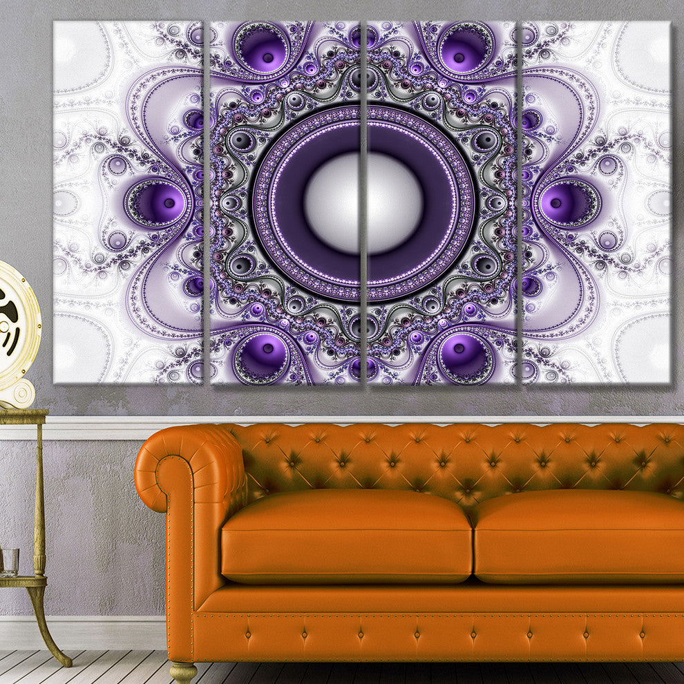 Purple Fractal Pattern with Circles, Abstract Canvas Print, 48"x28", 4 Panels