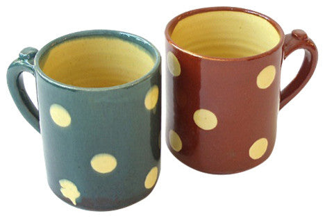 Polka-Dot Mug, Teal Blue/Barn Red, Set of 2