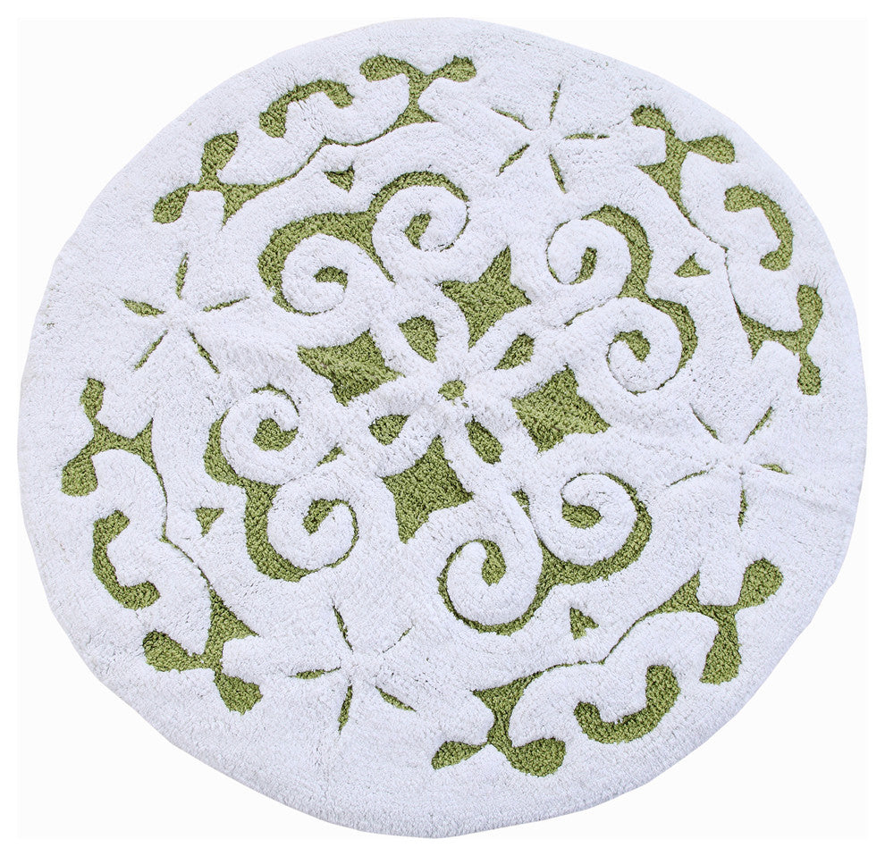 Saffron Fabs Bath Rug, Cotton, 36" Round, 200 GSF, Damask Pattern, Sage Gree