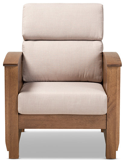 Charlotte Modern Taupe Fabric Walnut Brown Wood 1-Seater Lounge Chair