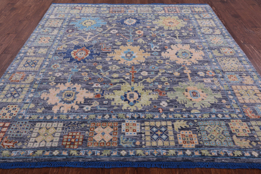 8' Square Hand-Knotted Turkish Oushak Wool Rug - Q15652