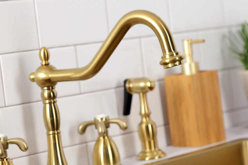Kingston Brass KB1797TXBS Widespread Kitchen Faucet, Brass Sprayer