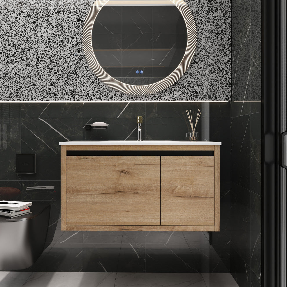 36" Wall Mounted Plywood Bath Vanity Set, Gel Basin and Door