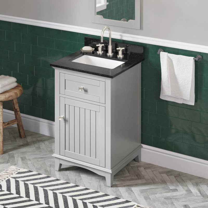 Savino Modern 24" Grey Single Sink Vanity, Black Granite Vanity Top