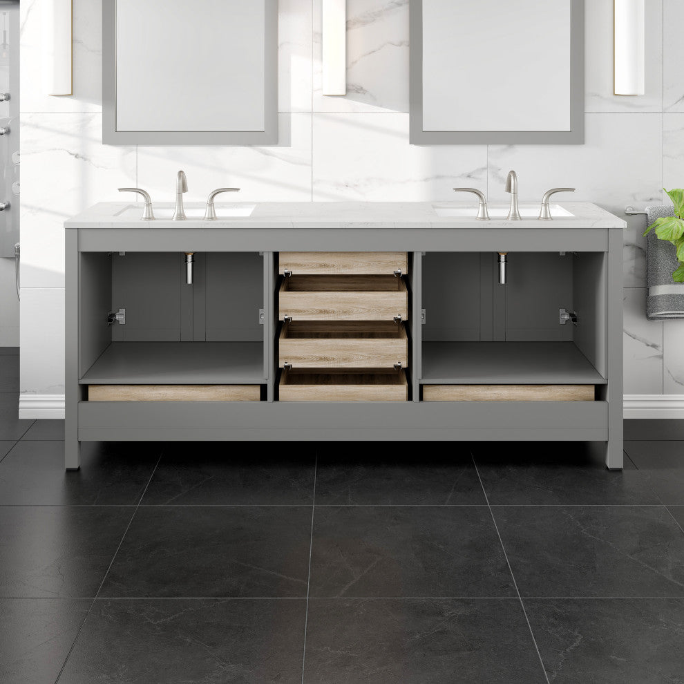 Eviva Aberdeen 78" Gray Double Sink, Quartz Top