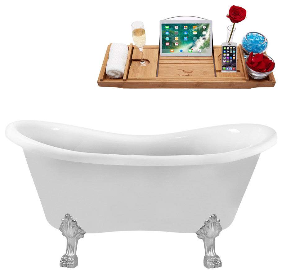62" Streamline N1020CH-IN-ORB Clawfoot Tub and Tray With Internal Drain