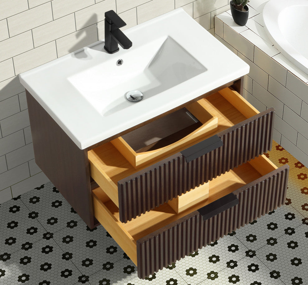 Ari Kitchen and Bath San Diego Bath Vanity, Walnut, 30", Single Sink, Floating