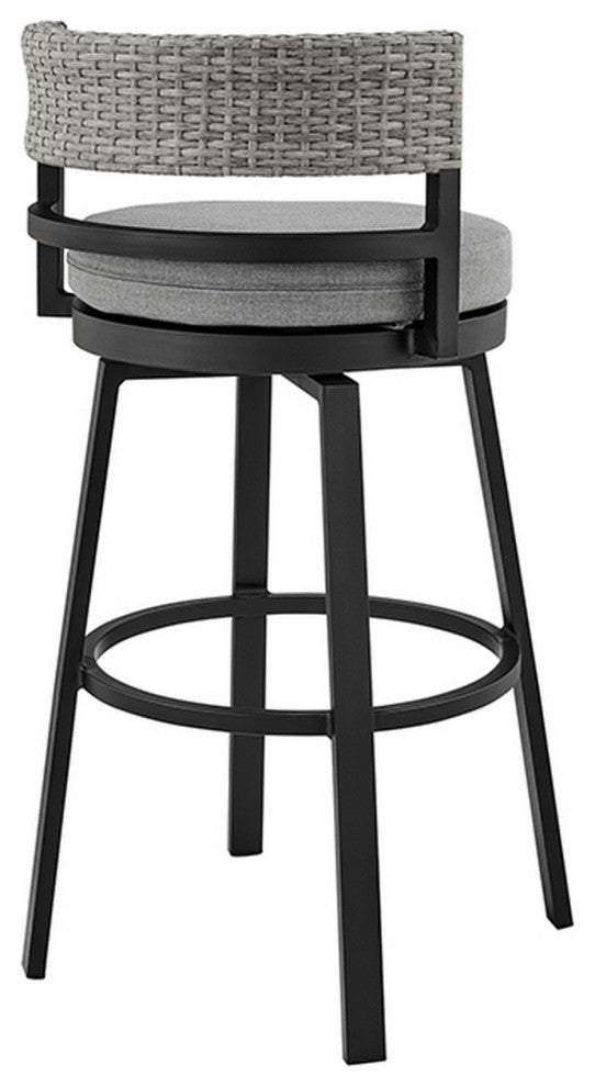 Benzara BM282664 Modern Outdoor Patio Swivel Bar Stool, Aluminum, Gray, Black