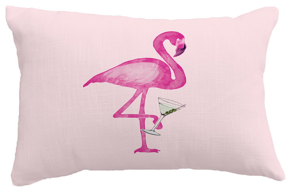 Single Flamingo Tropical Print Throw Pillow With Linen Texture, Pink, 14"x20"