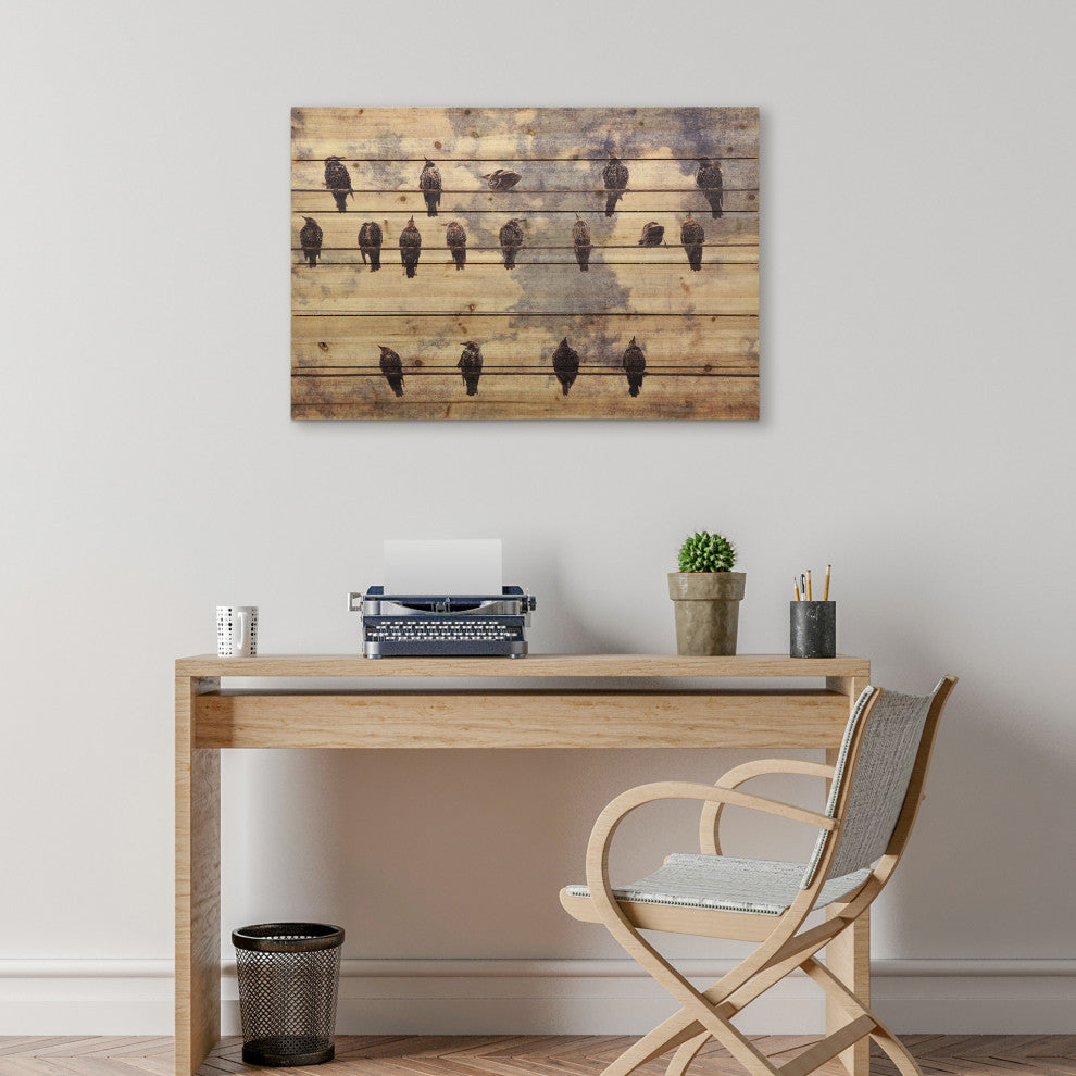 Wired Birds Digital Print on Solid Wood Wall Art