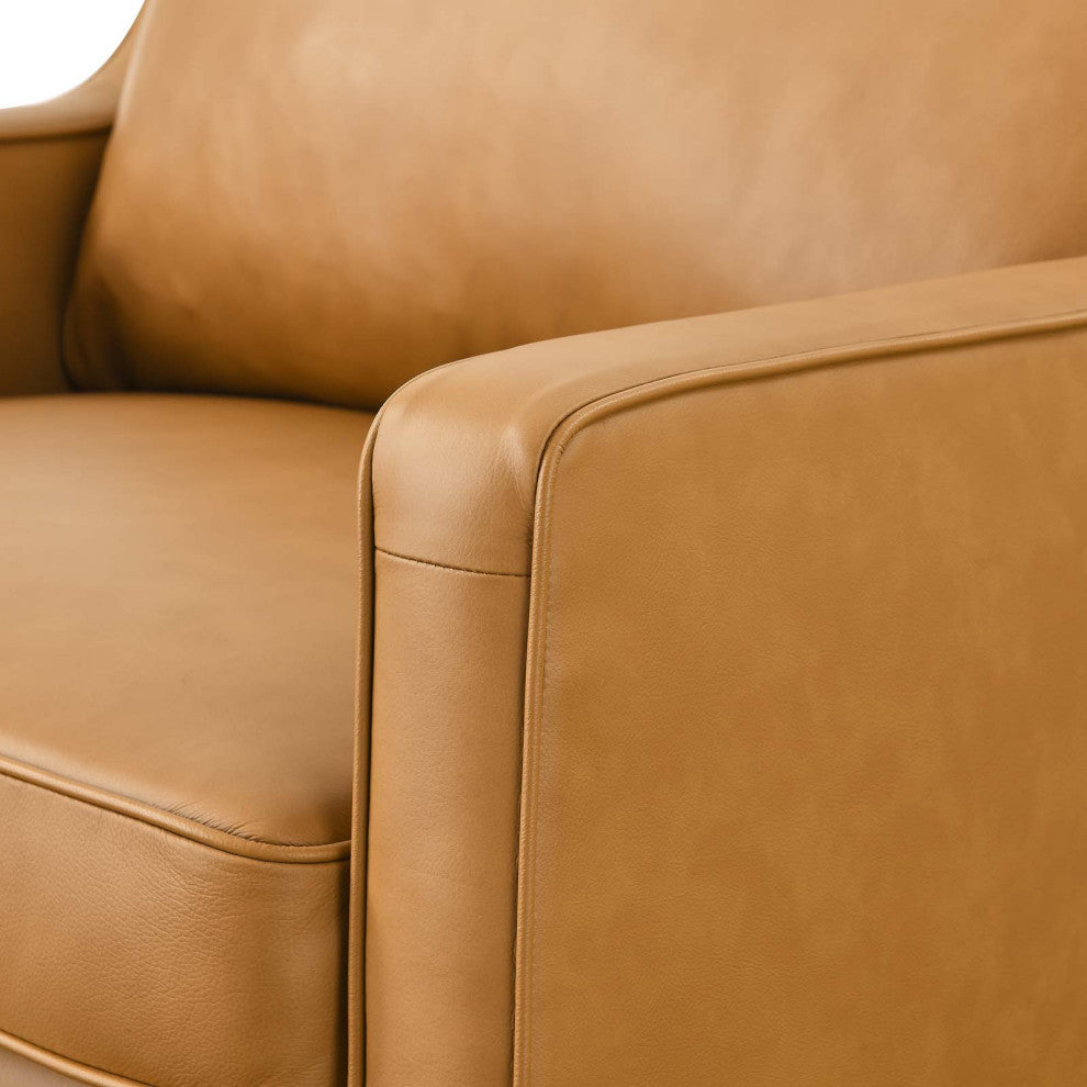 Armchair Accent Chair, Tan, Leather, French, Mid Century Hotel Lounge Cafe
