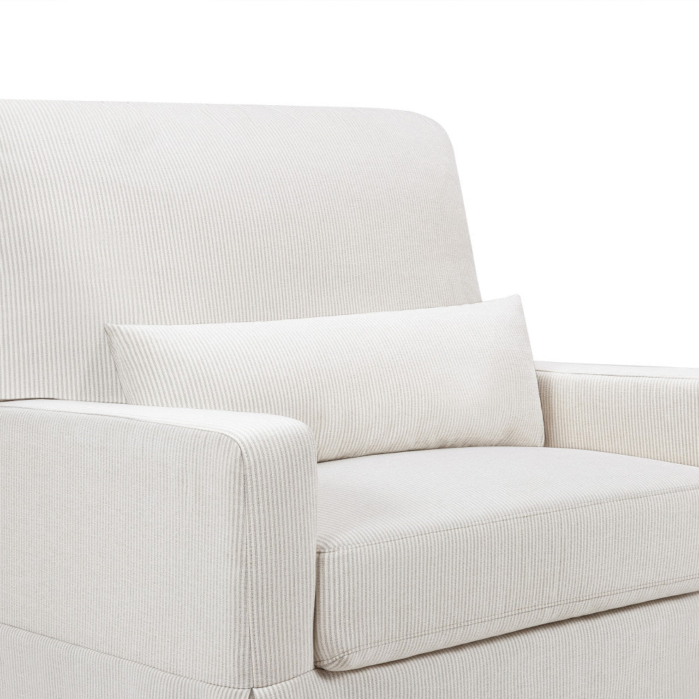 Crawford Pillowback Chair and a Half Comfort Swivel Glider, Fog Chatham Stripe Performance Eco-Weave