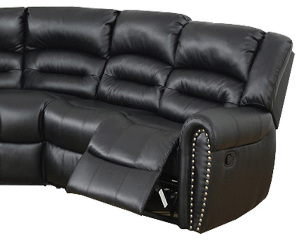 Benzara BM166729 Leather Upholstered Reclining Sectional With Console, Black