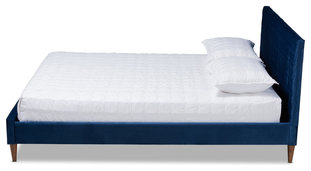 Lorelle Glam and Luxe Royal Blue Velvet Fabric Upholstered Queen Bed