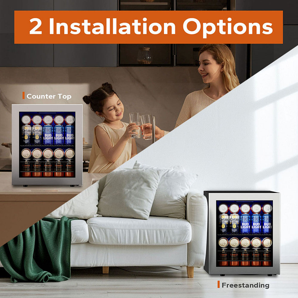 Ca''Lefort 65-Can Beverage Cooler with Glass Door, Freestanding/Countertop Fridge