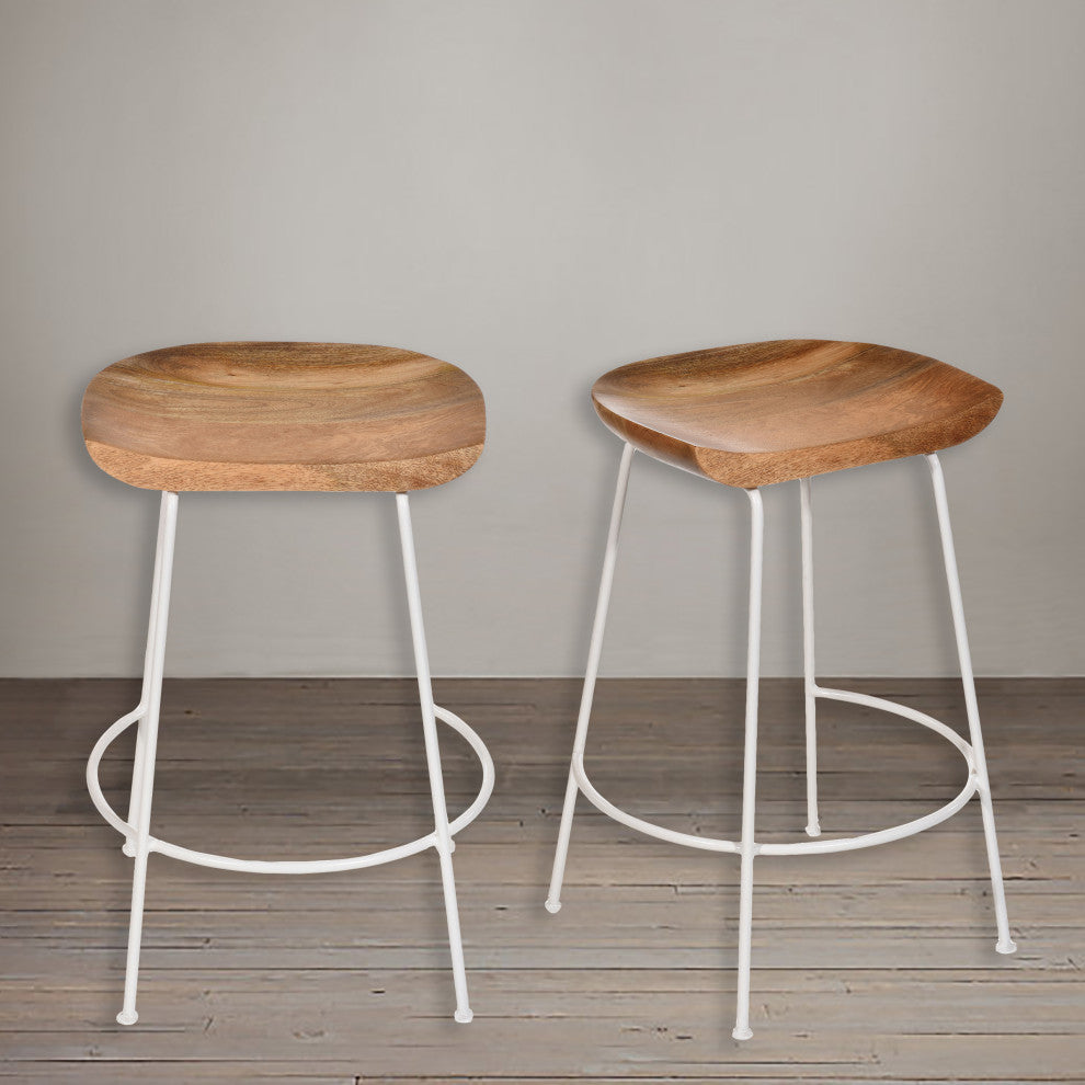Diya Countoured Counter Stool Set of two, Natural and White