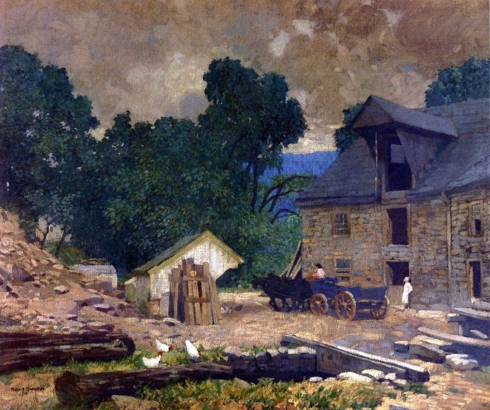 Robert Spencer The Mill Yard, 20"x25" Gallery Wrapped Canvas Print