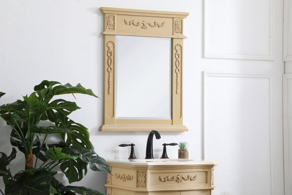 Daisy Wood Frame Mirror 22"x28", Light Antique Beige