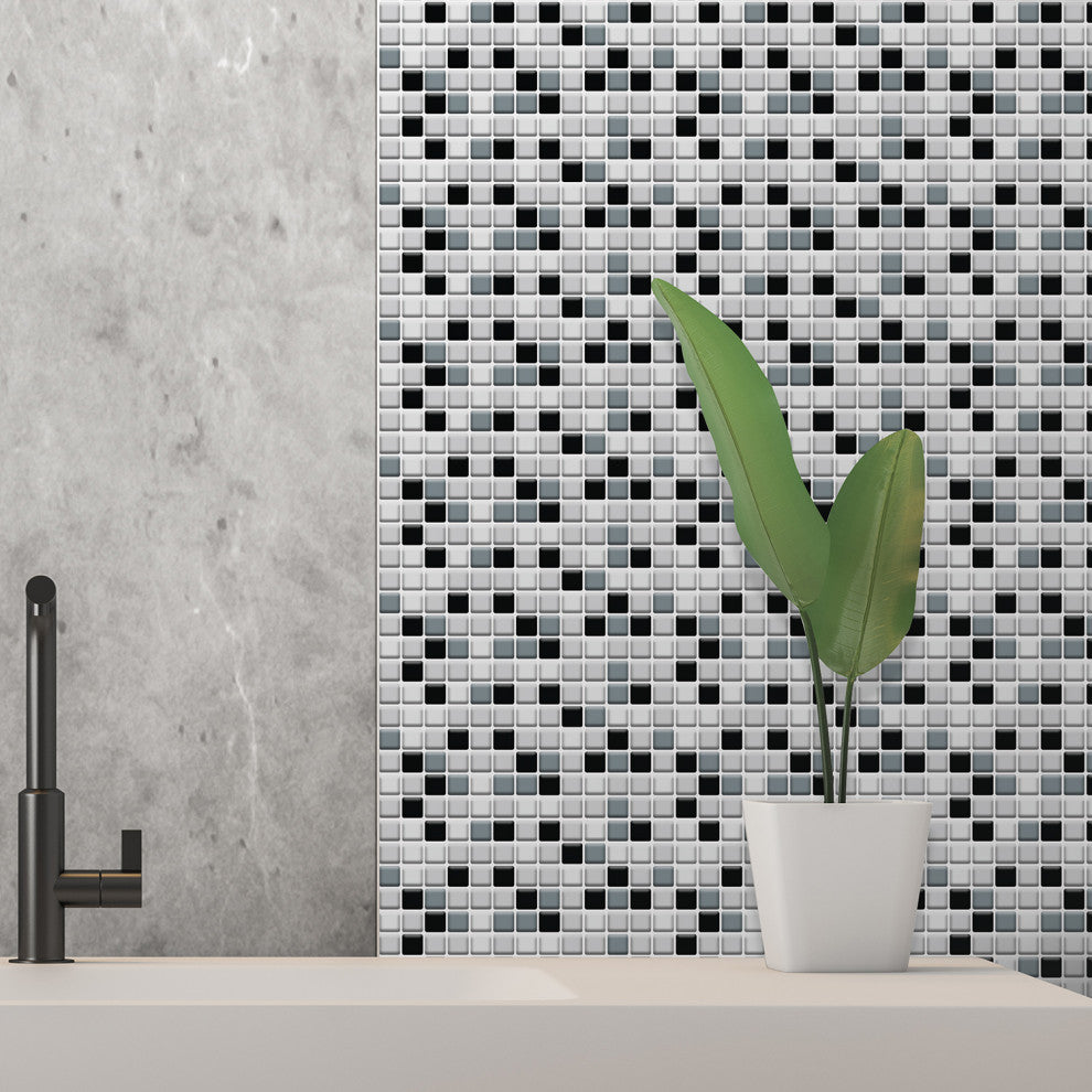 12"x6" Classic Black and White Mosaic Glossy 3D Tile Sticker