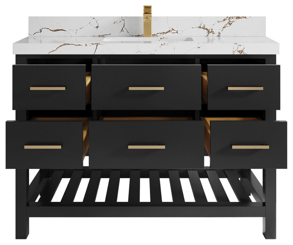 Parker 48" Single Sink Bath Vanity, Black 2" Viola Brown