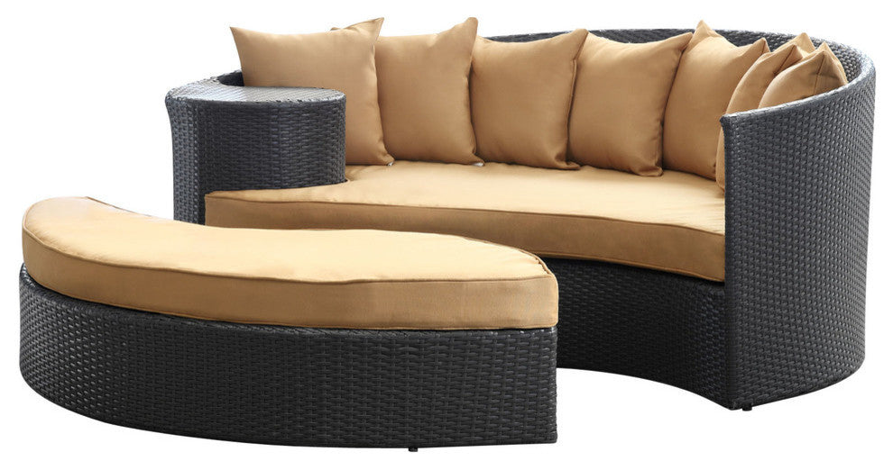 Modern Contemporary Outdoor Patio Rattan and Wicker Sofa Mocha