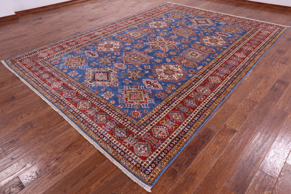 8' 10" X 12' 5" Geometric Super Kazak Handmade Wool Rug Q9525