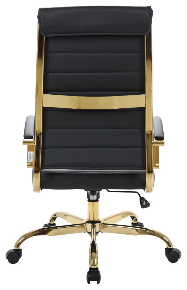 LeisureMod Benmar High-Back Leather Office Chair With Gold Frame Black