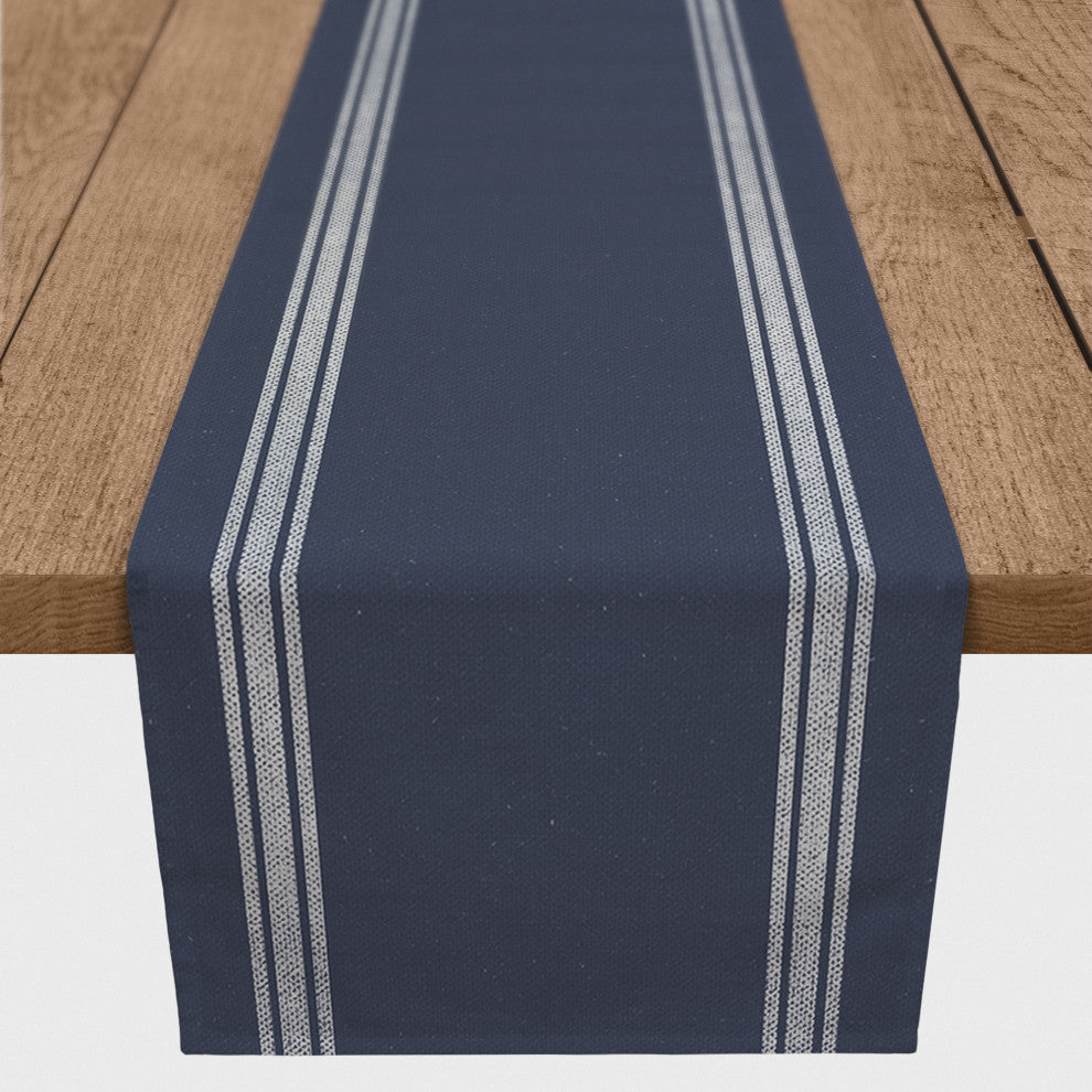 Blue Linen Stripe 16x90 Cotton Twill Runner