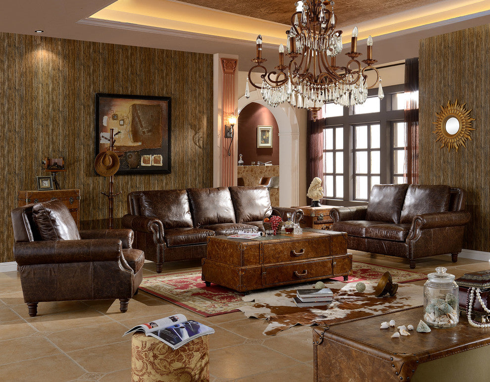 Leather English Rolled Arm, Arm Chair, Dark Brown Leather