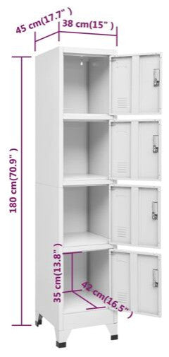 vidaXL Locker Grey Steel Medium Cabinet Rectangular Industrial