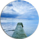 Concrete Pier Under Cloudy Sky, Seascape Photo Round Metal Artwork, 36"